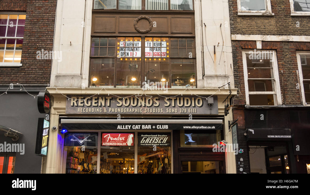 Regent Sound Studio one of the few remaining music shops on a soon to be demolished Denmark Street, London, UK Stock Photo