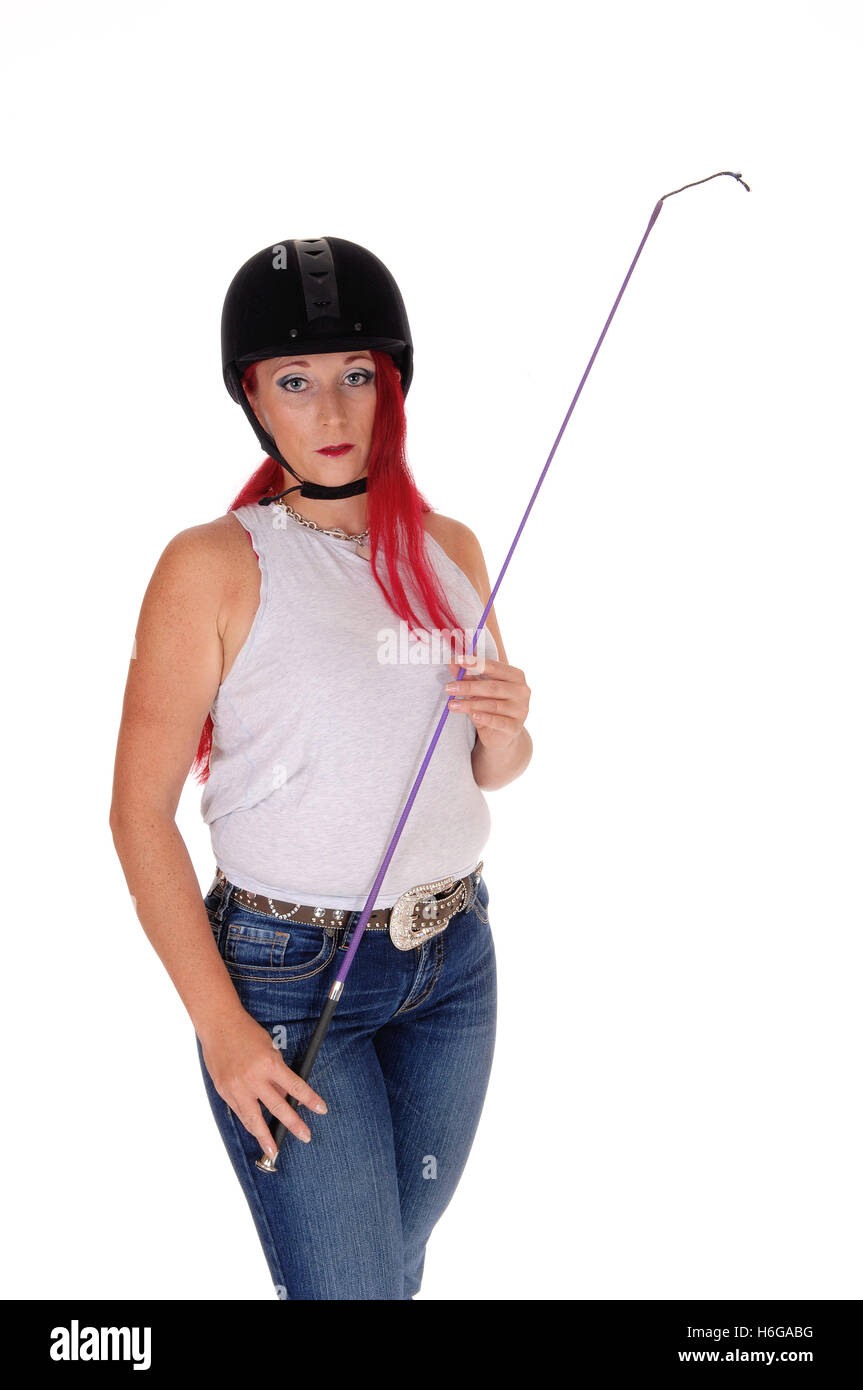 Woman with whip on black background hi-res stock photography and images -  Alamy