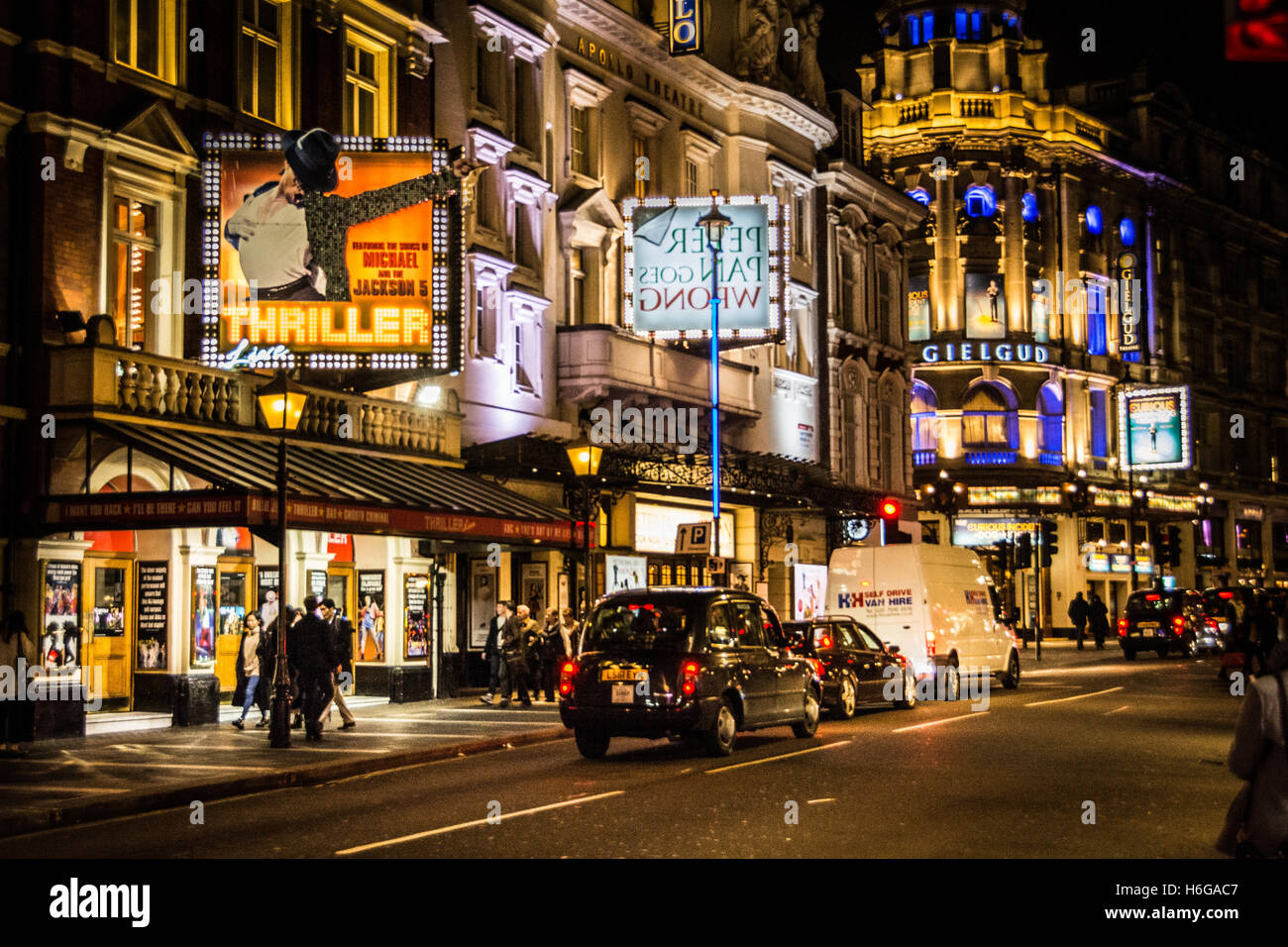 Nighttime view of Theatreland on Shaftesbury Avenue, London, UK Stock Photo Alamy