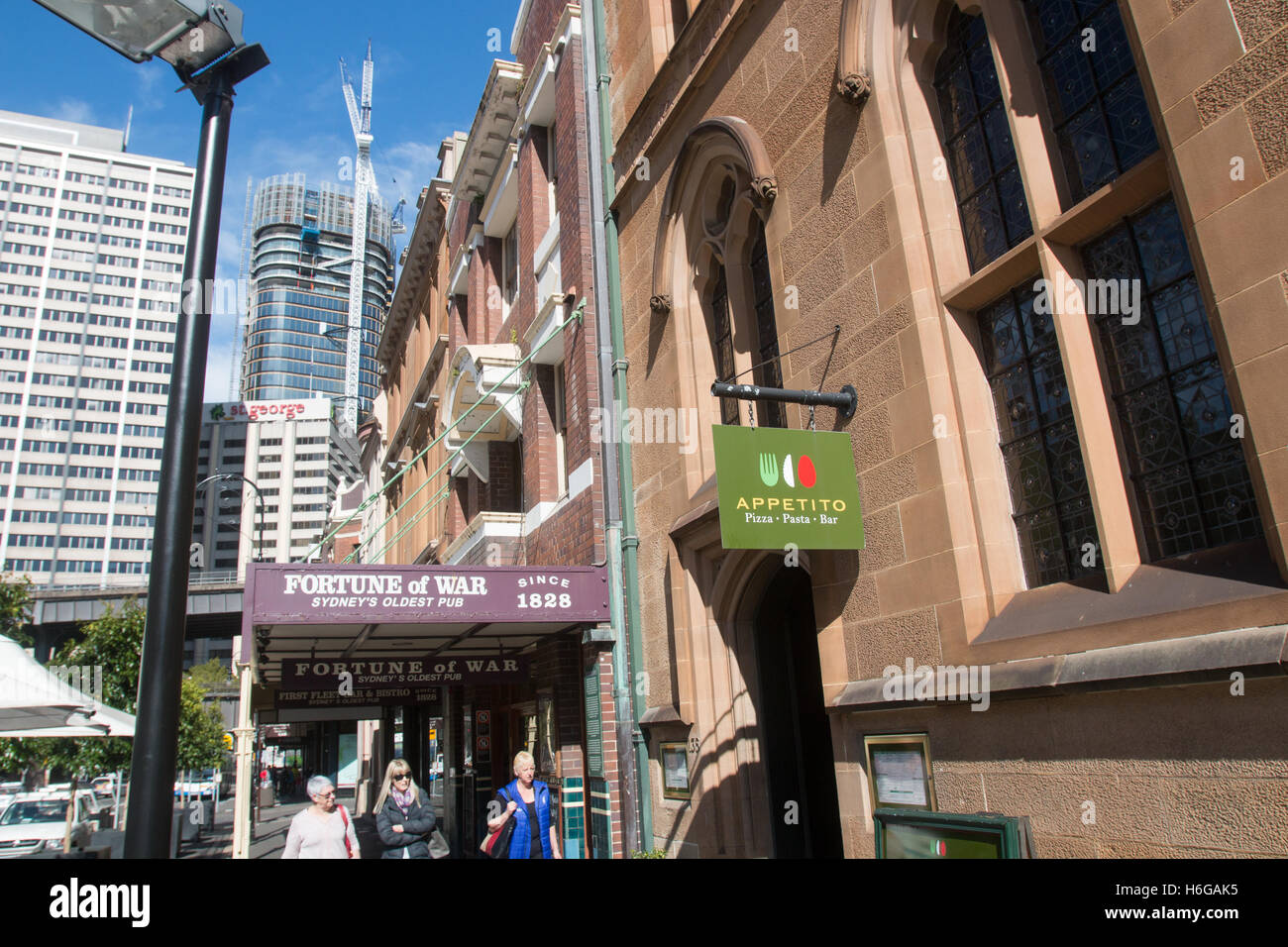 The historic Rocks area of Sydney, with Sydney's oldest pub the Fortune of War,Sydney,Australia Stock Photo