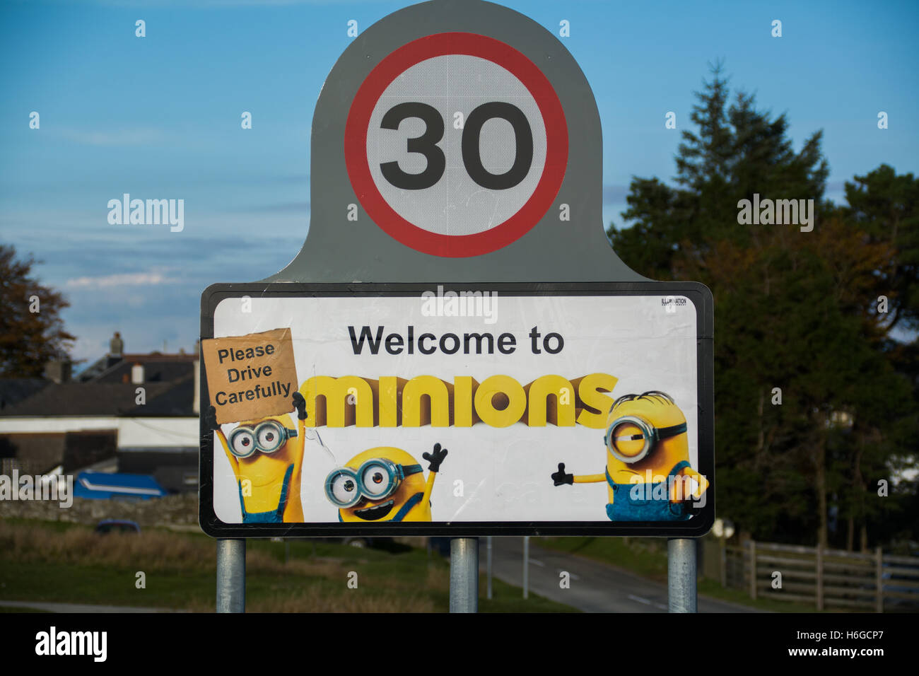 Minions road sign Stock Photo