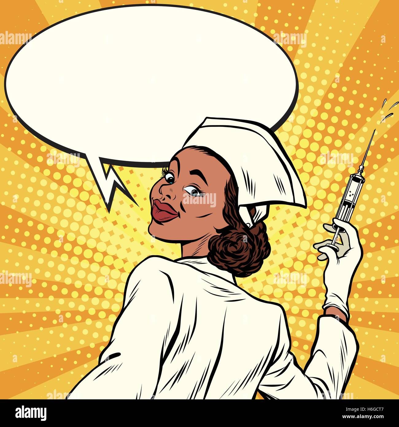 African American nurse with a syringe for vaccination Stock Vector