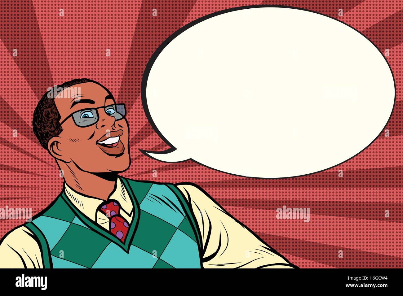 Intelligent African with glasses says comic bubble Stock Vector