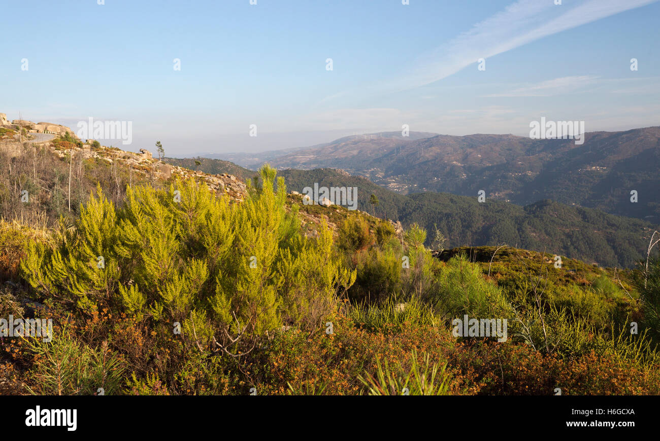 View of the rocky granite boulders on top of the Peneda-Geres Mountain, Northern Portugal Stock Photo