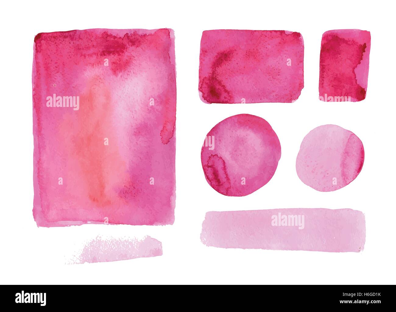 Handmade watercolor texture collection of pink paint. Isolated watercolor color marsala spots. Stock Vector