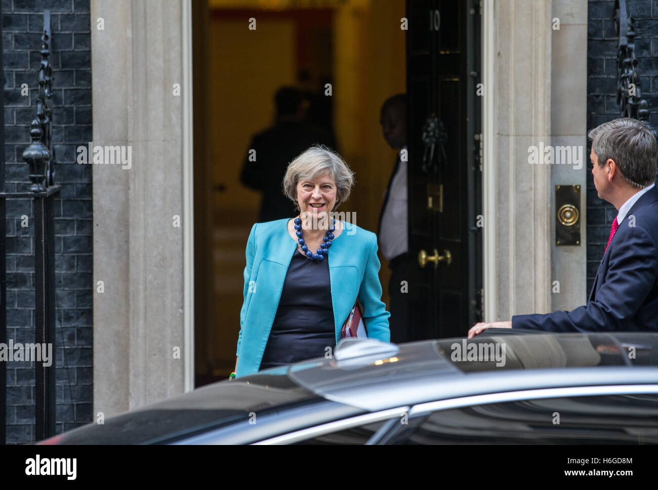 Prime Minister,Theresa May,leaves 10 Downing street,on her way to Prime Minister's Questions at the House of Commons Stock Photo