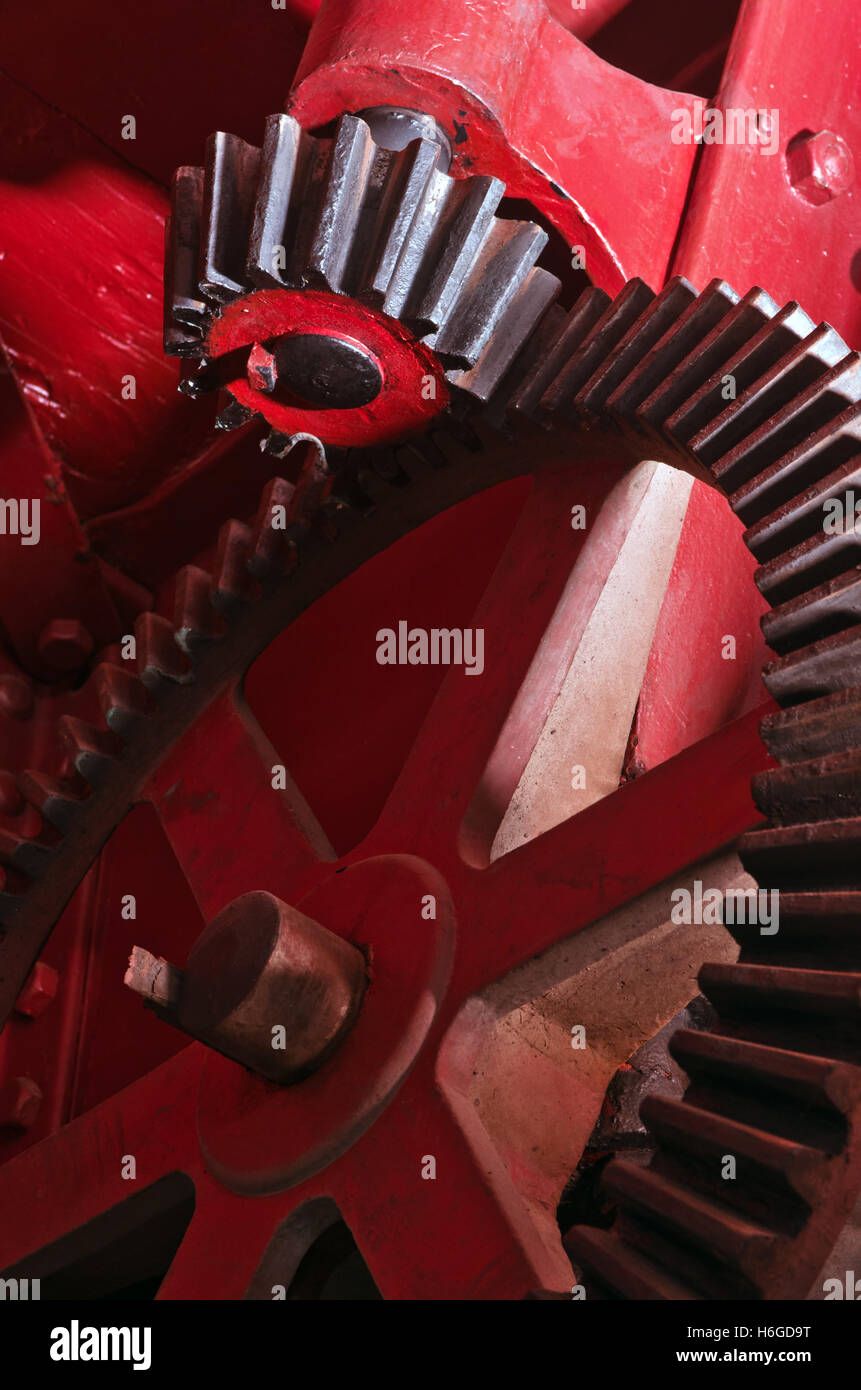 closeup on machanical gear wheels and old industrial machine parts Stock Photo