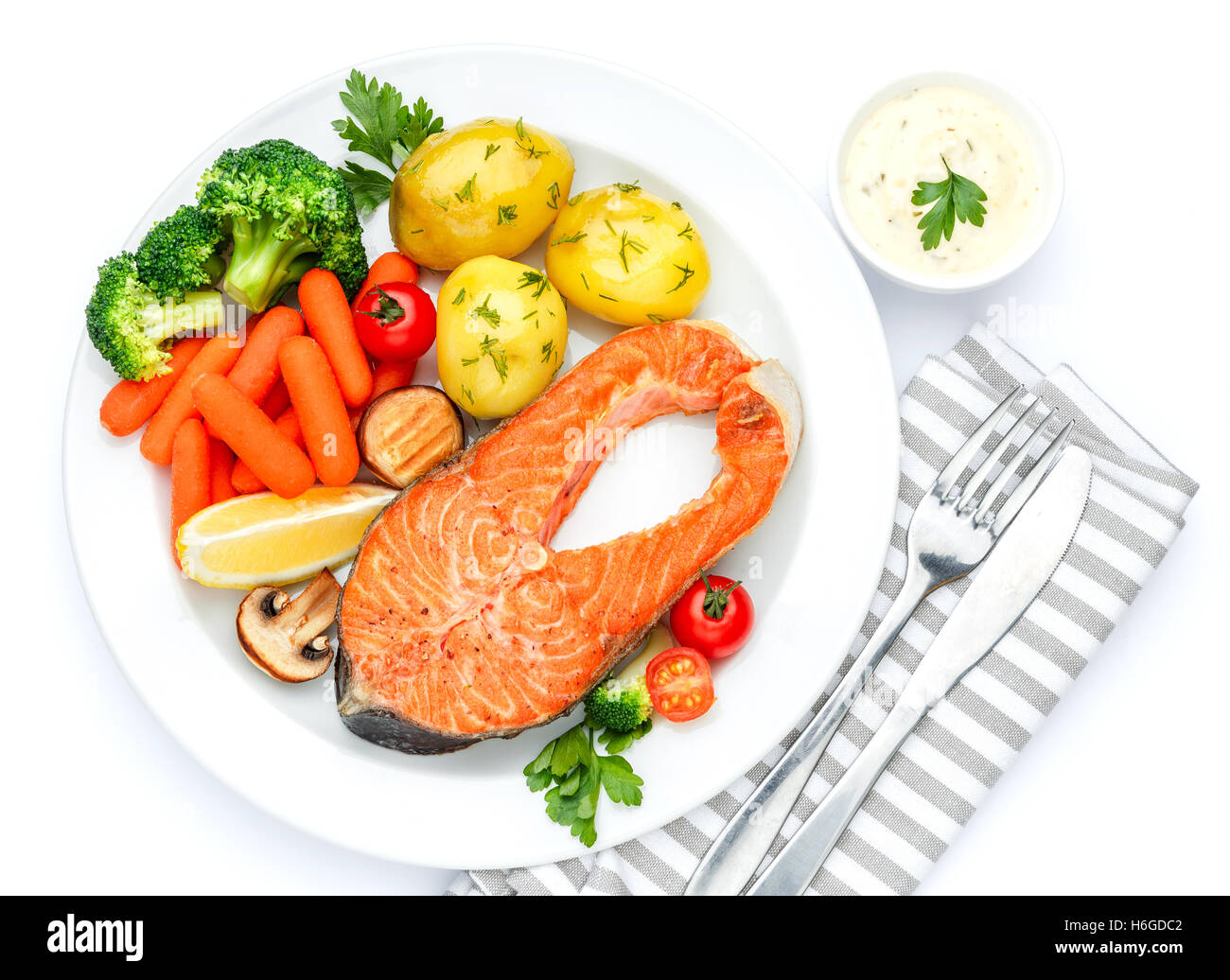 Crispy roasted salmon steak Stock Photo Alamy