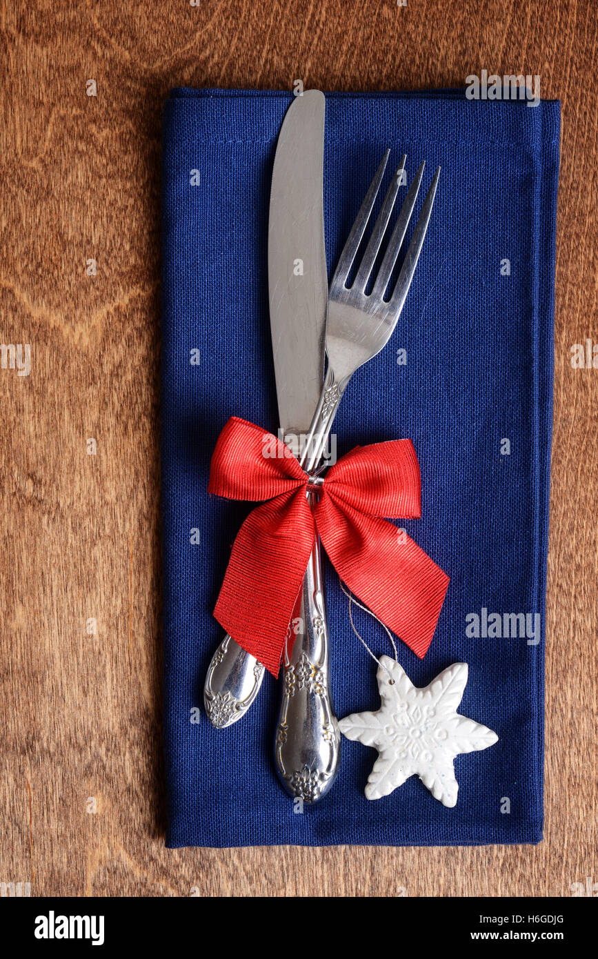 top view Christmas knife fork set Stock Photo - Alamy