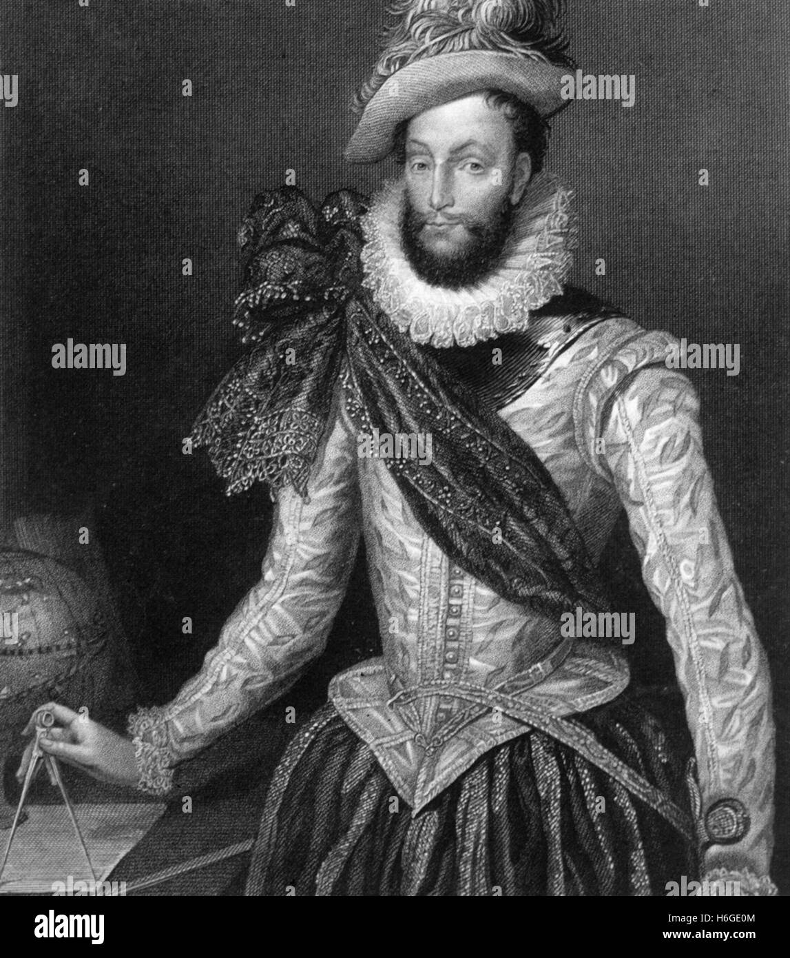 WALTER RALEIGH (c 1554-1618) English explorer, poet, courtier and spy from an 1872 engraving based on  contemporary paintings Stock Photo