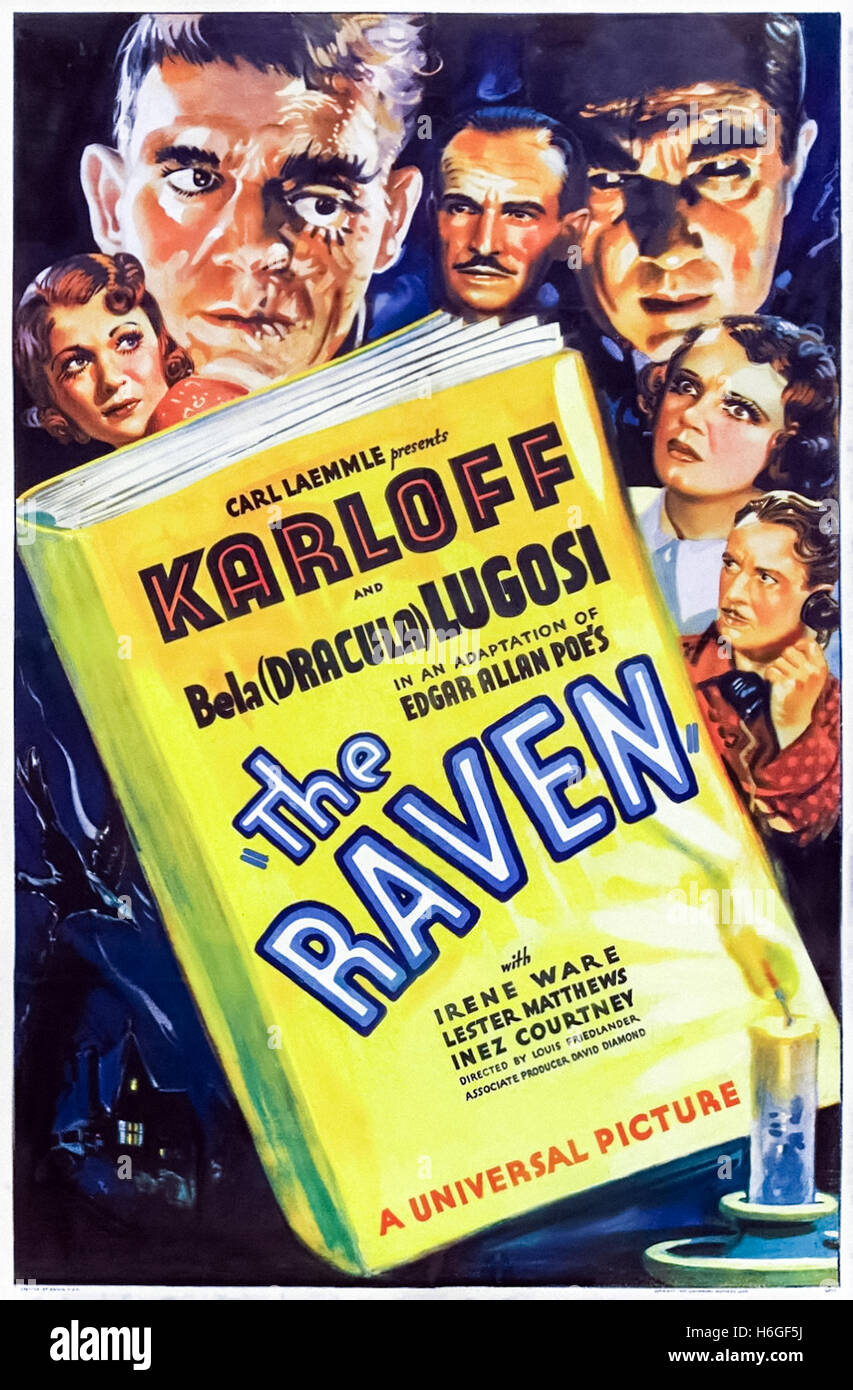 The Raven (1935) directed by Lew Landers and starring Boris Karloff, Bela Lugosi and Lester Matthews. A doctor has an unhealthy obsession with all things related to the works of Edgar Allan Poe! Stock Photo