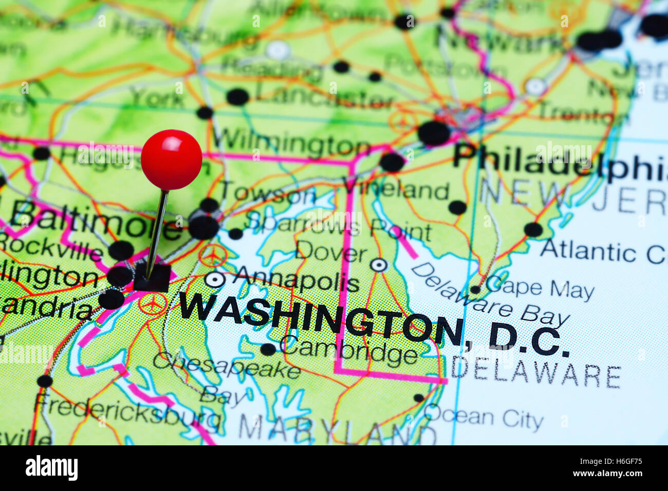 Washington pinned on a map of USA Stock Photo