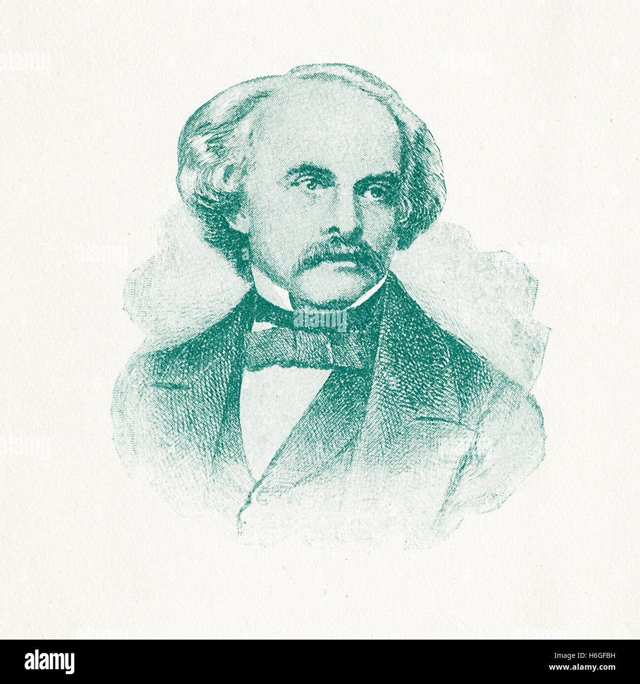 Nathaniel Hawthorne (1804-1864) was an American novelist and short-story writer. He wrote the novel 'Twice Told Tales' in 1837, with a second series published in 1842. Among his other works are The Scarlet Letter and The House of Seven Gables.' This illustration accompanied the novel 'Twice Told Tales' (this copy dating to c. 1895) by Hawthorne. Stock Photo