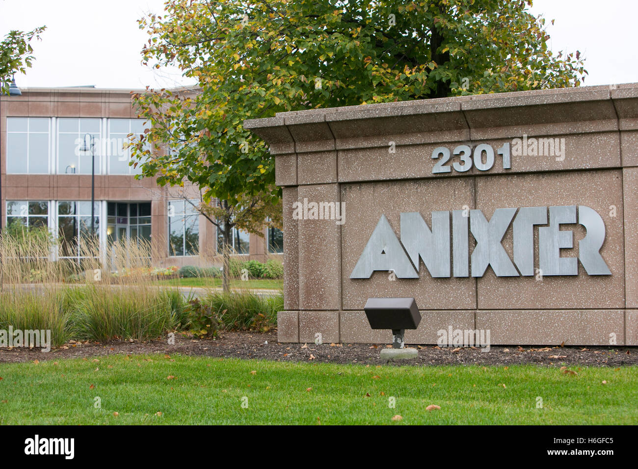 A logo sign outside of the headquarters of Anixter International in ...
