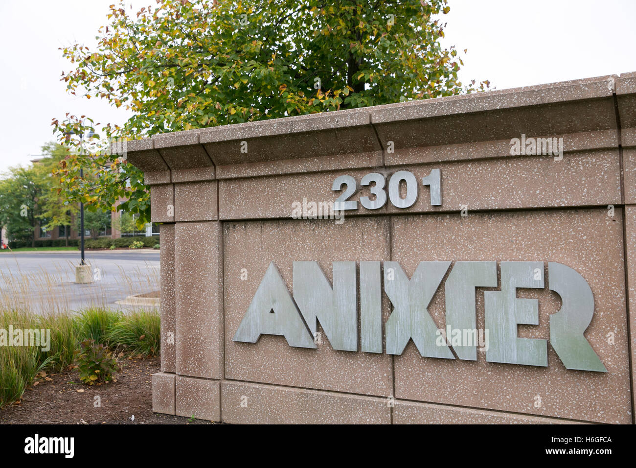 A logo sign outside of the headquarters of Anixter International in ...