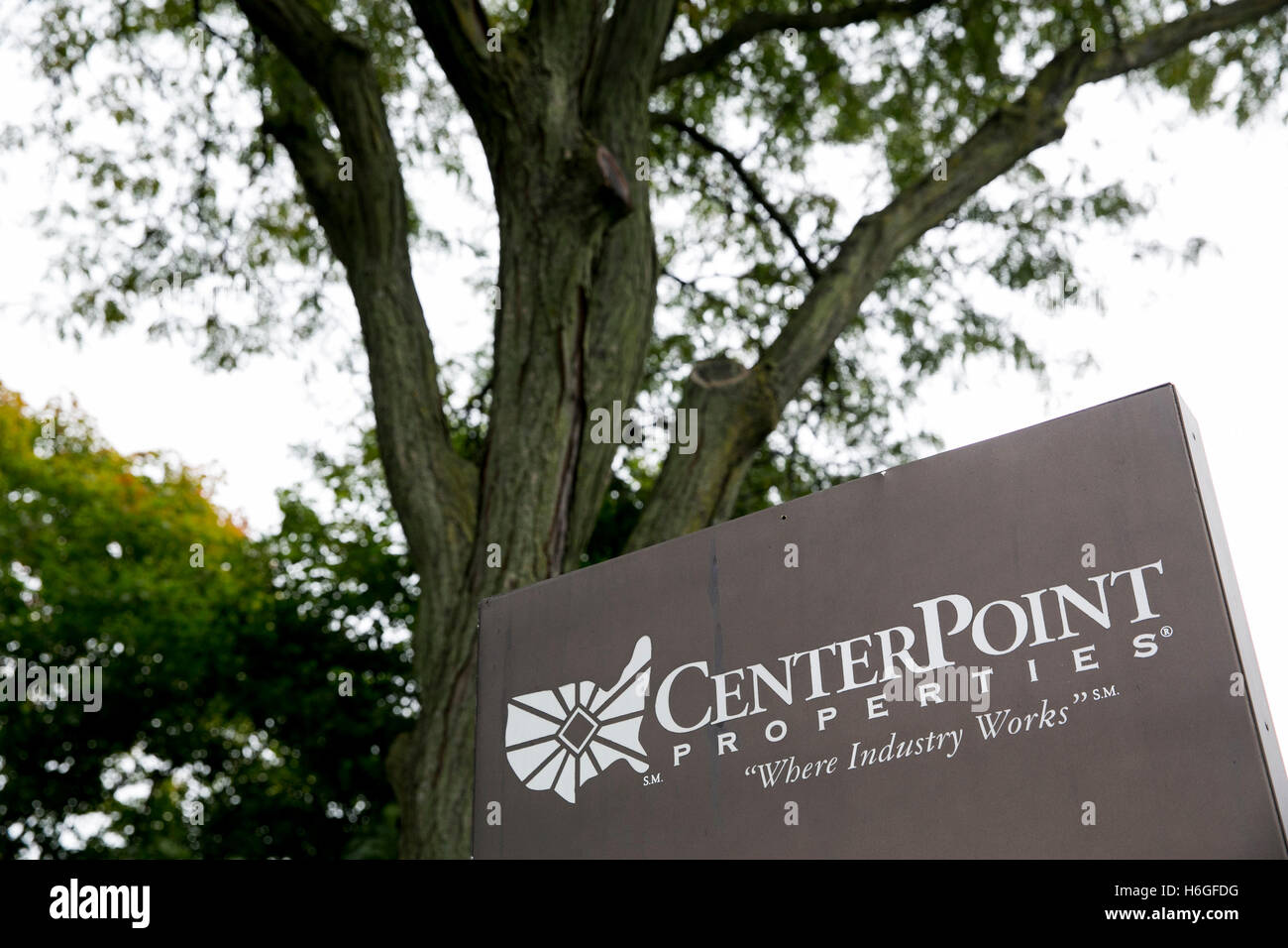 A logo sign outside of the headquarters of CenterPoint Properties in Oak Brook, Illinois on October 15, 2016. Stock Photo
