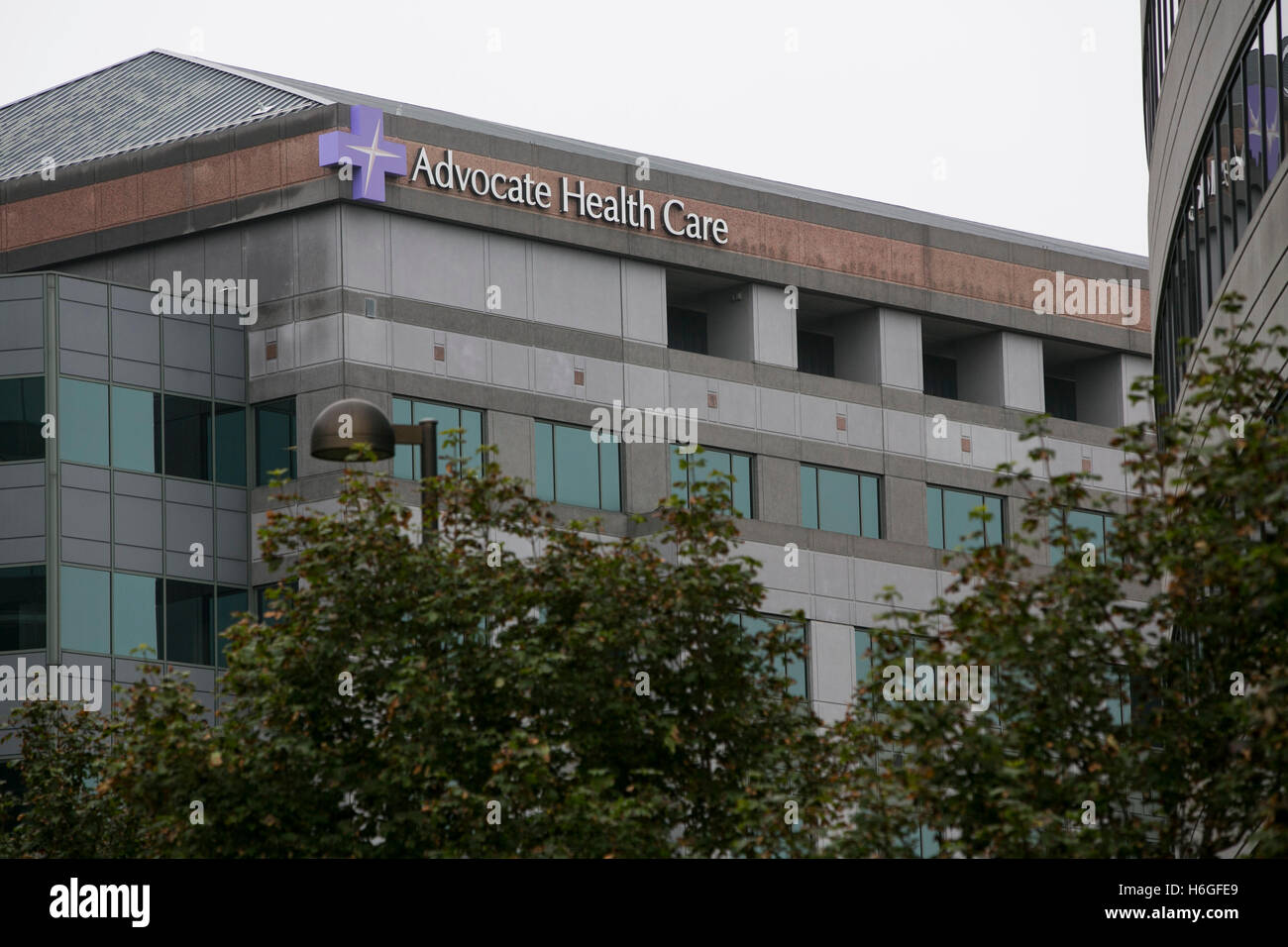 A logo sign outside of the headquarters of Advocate Health Care in Downers Grove, Illinois on October 15, 2016. Stock Photo