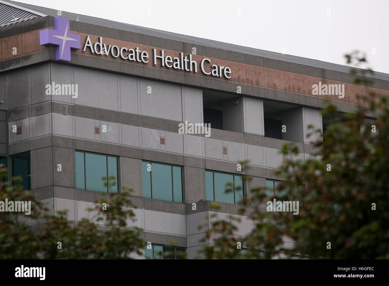 A logo sign outside of the headquarters of Advocate Health Care in Downers Grove, Illinois on October 15, 2016. Stock Photo