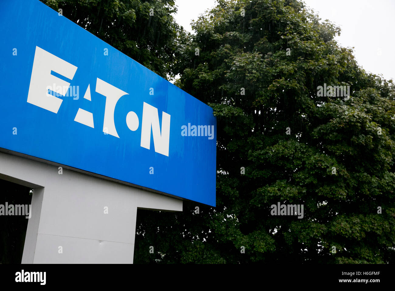 A logo sign outside of a facility occupied by the Eaton Corporation in Galesburg, Michigan on October 16, 2016. Stock Photo