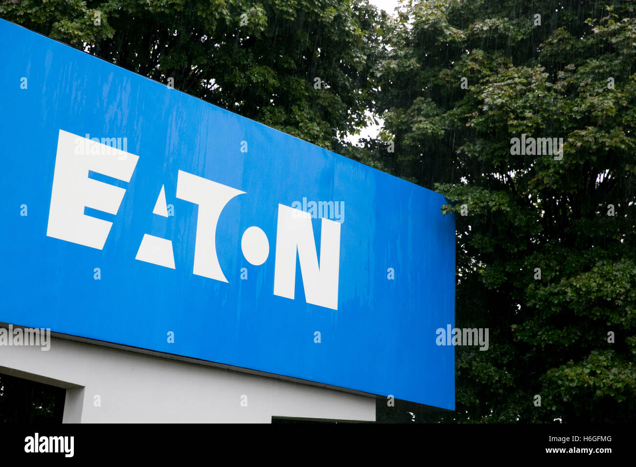 A logo sign outside of a facility occupied by the Eaton Corporation in Galesburg, Michigan on October 16, 2016. Stock Photo