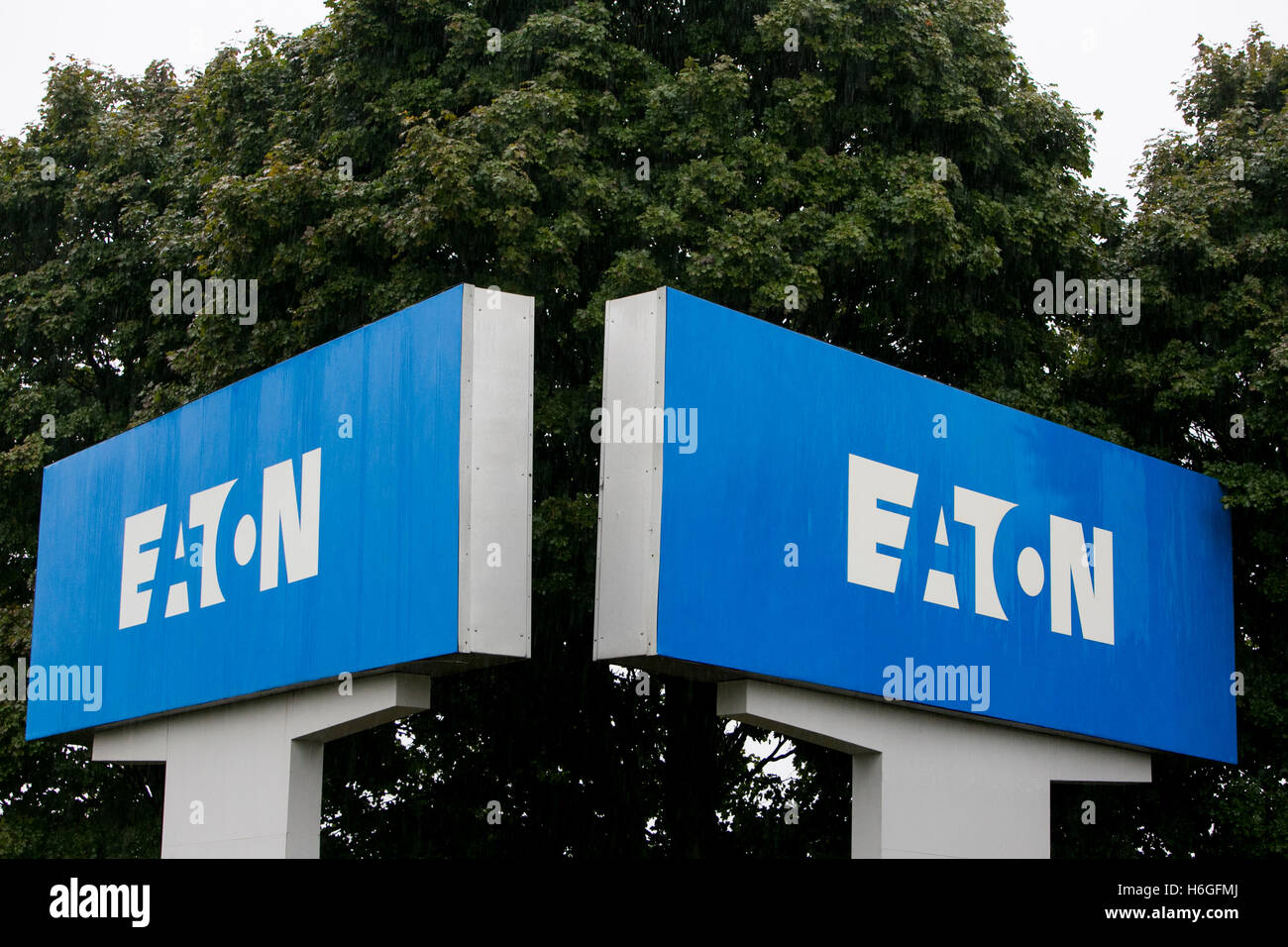 A logo sign outside of a facility occupied by the Eaton Corporation in Galesburg, Michigan on October 16, 2016. Stock Photo