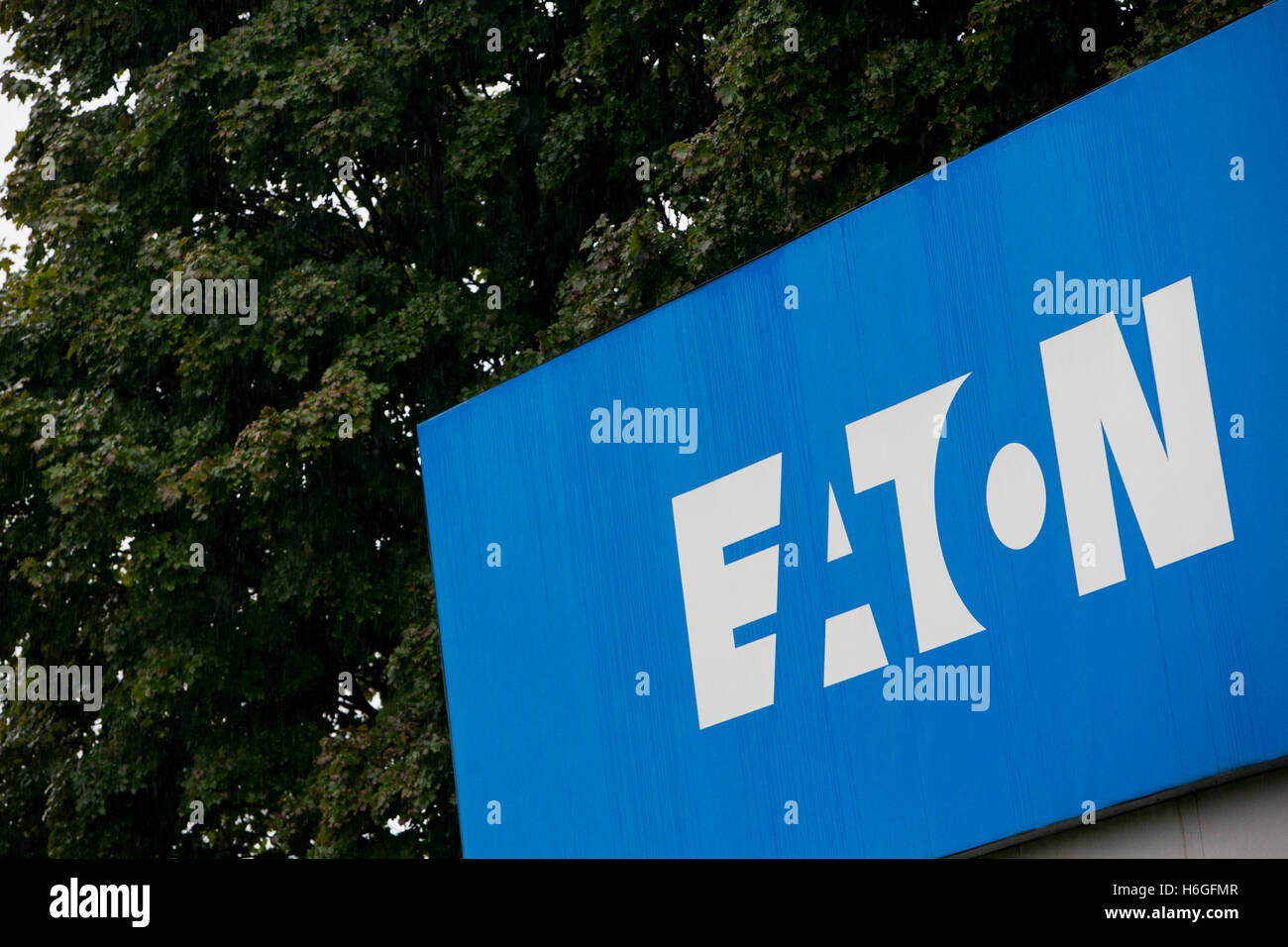 A logo sign outside of a facility occupied by the Eaton Corporation in Galesburg, Michigan on October 16, 2016. Stock Photo