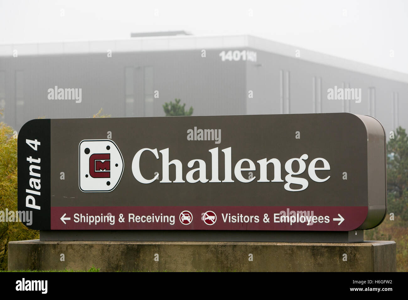 A logo sign outside of a facility occupied by Challenge Manufacturing in Holland, Michigan on October 16, 2016. Stock Photo