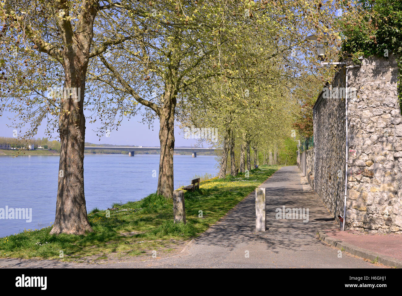 The banks of the Loire river at Saumur Stock Photo