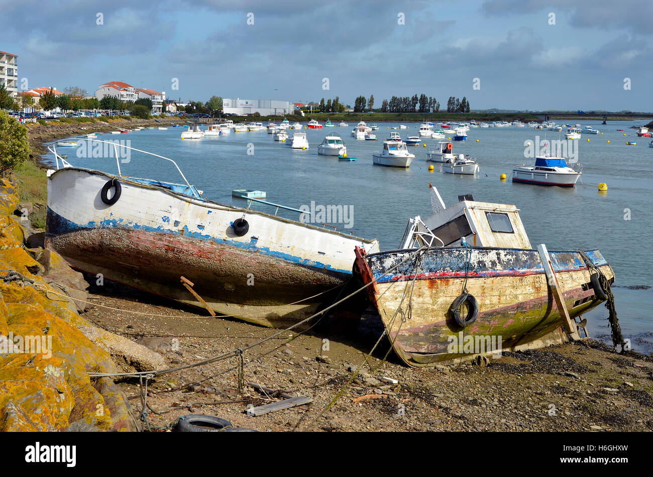 Ship wrecks in the port of Saint-Gilles-Croix-de-Vie Stock Photo