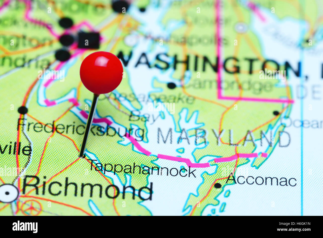 Tappahannock pinned on a map of Virginia, USA Stock Photo