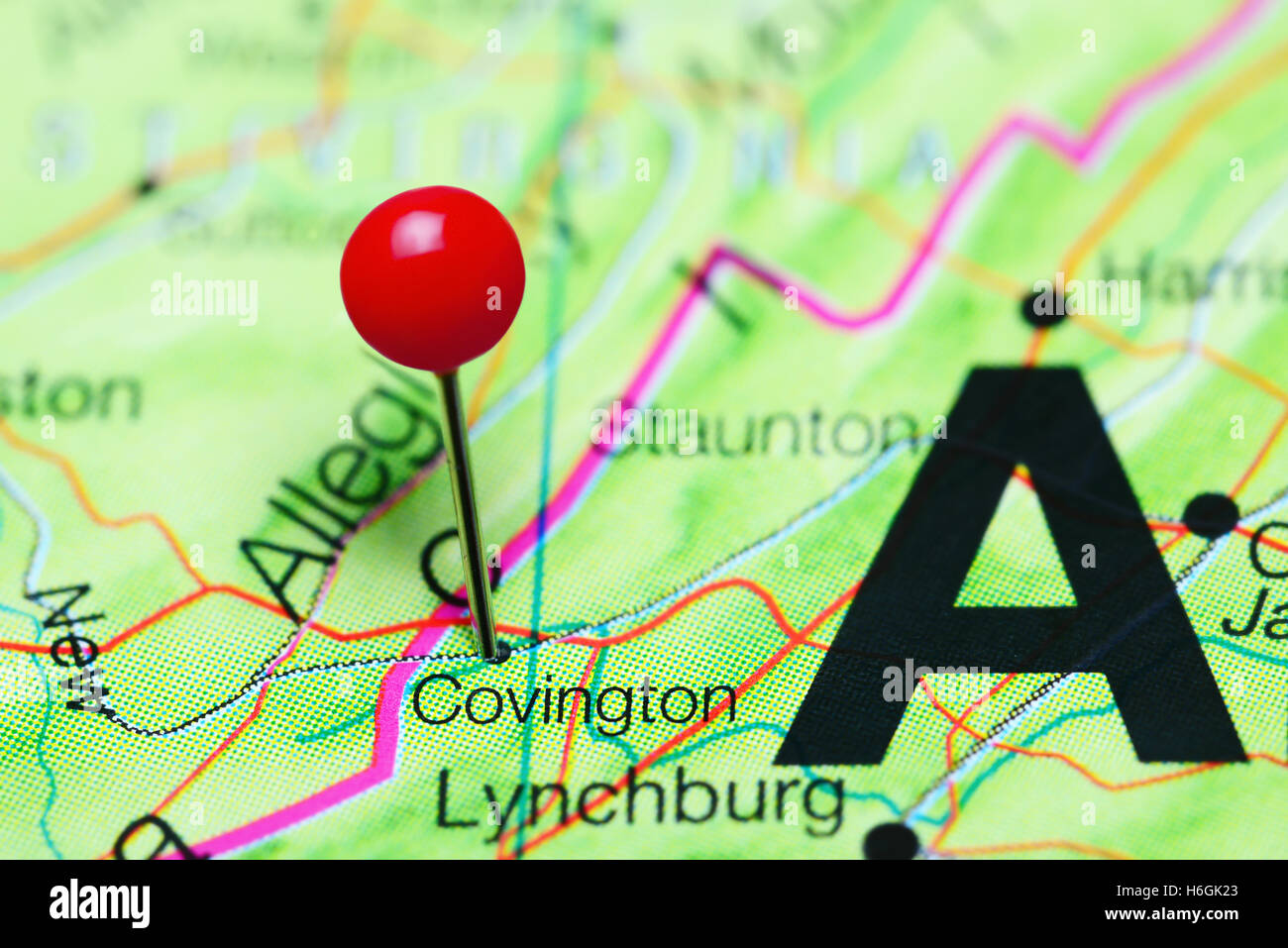 Covington pinned on a map of Virginia, USA Stock Photo Alamy