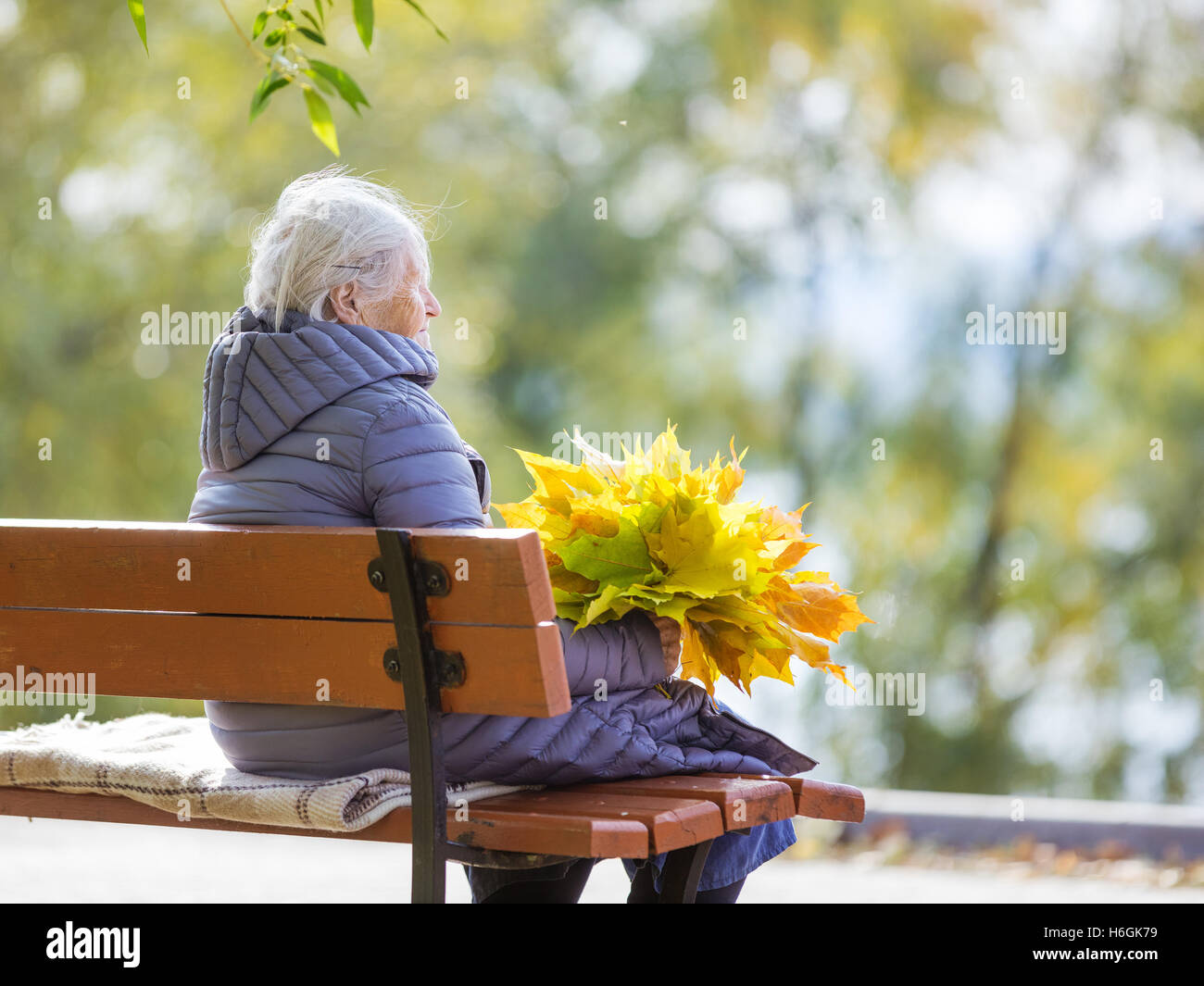 Woman autumn park bench hi-res stock photography and images - Alamy