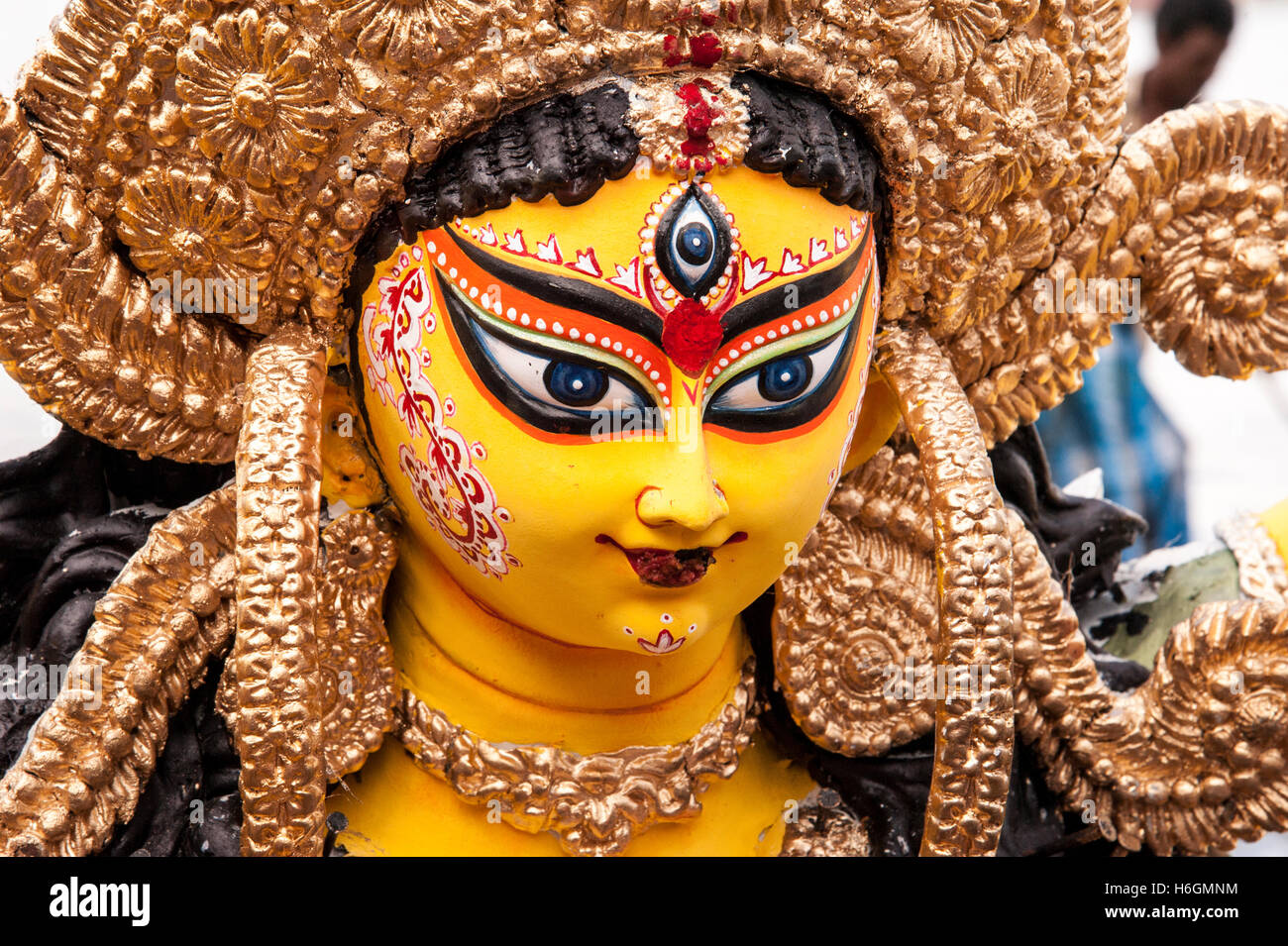2016 ,Vijaya Dashami  portrait of  Goddess durga idol   at Babughat  Kolkata West Bengal  India Stock Photo