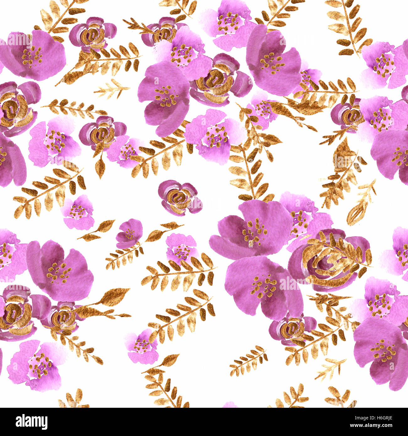 Watercolor flowers roses peonies seamless pattern Stock Photo - Alamy