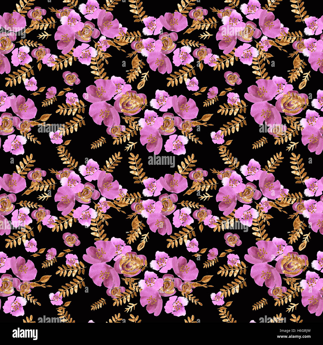 Watercolor flowers roses peonies seamless pattern Stock Photo - Alamy