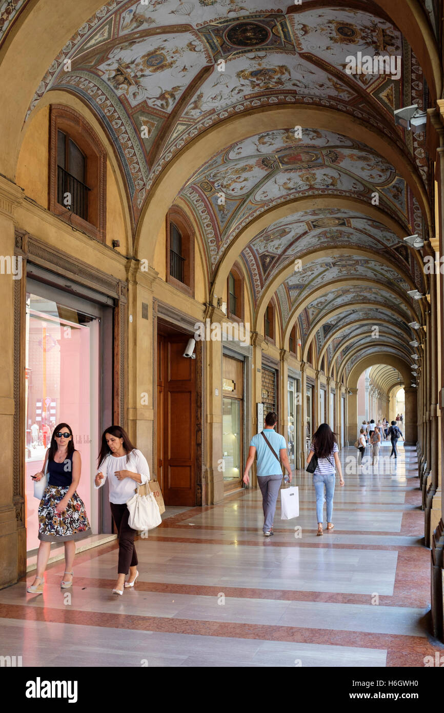 A beautifully decorated upmarket shopping arcade, on the Via Farini, Bologna, Italy Stock Photo
