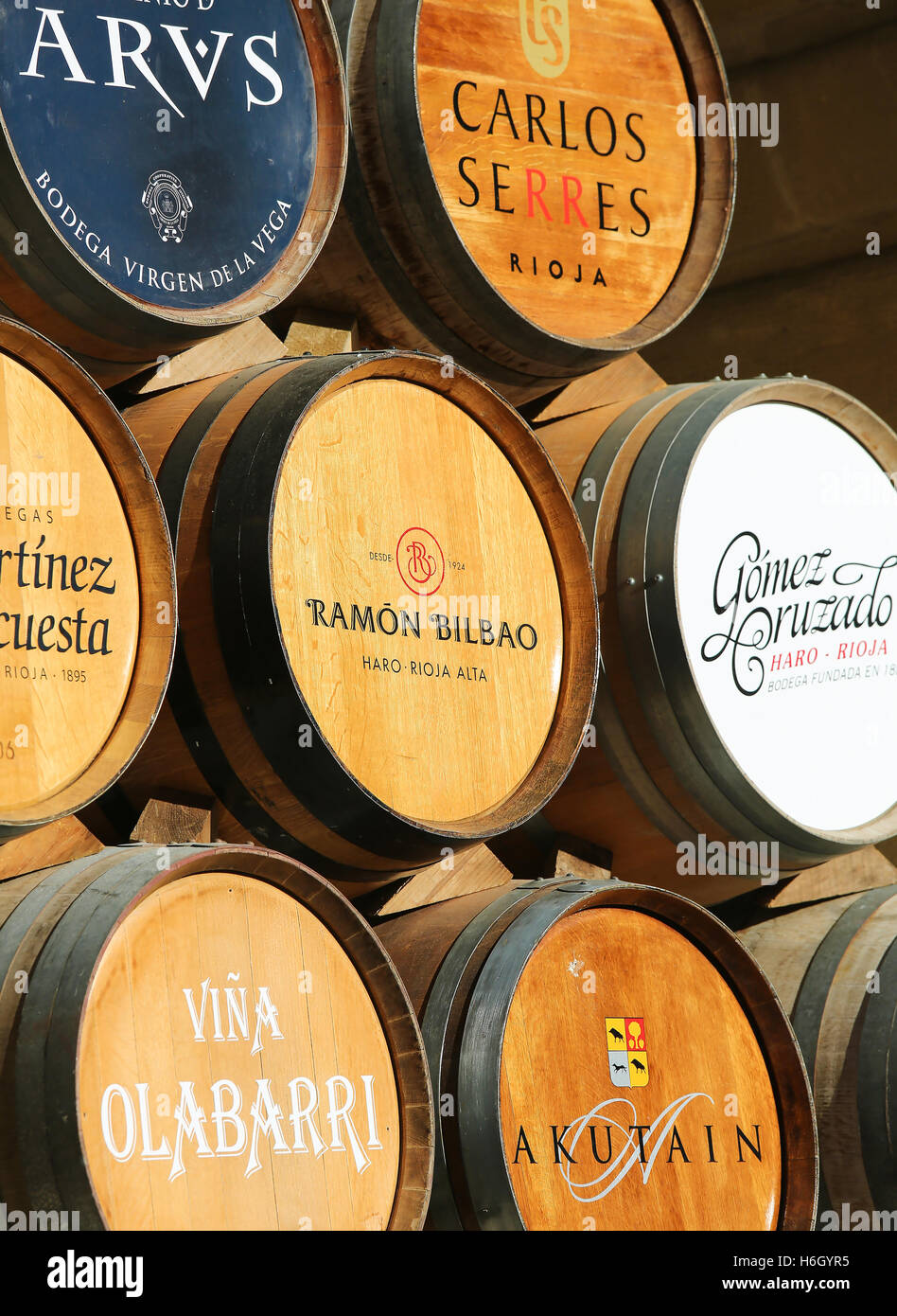 Wine barrels of the great bodegas or winehouses of Haro, La Rioja, Spain Stock Photo