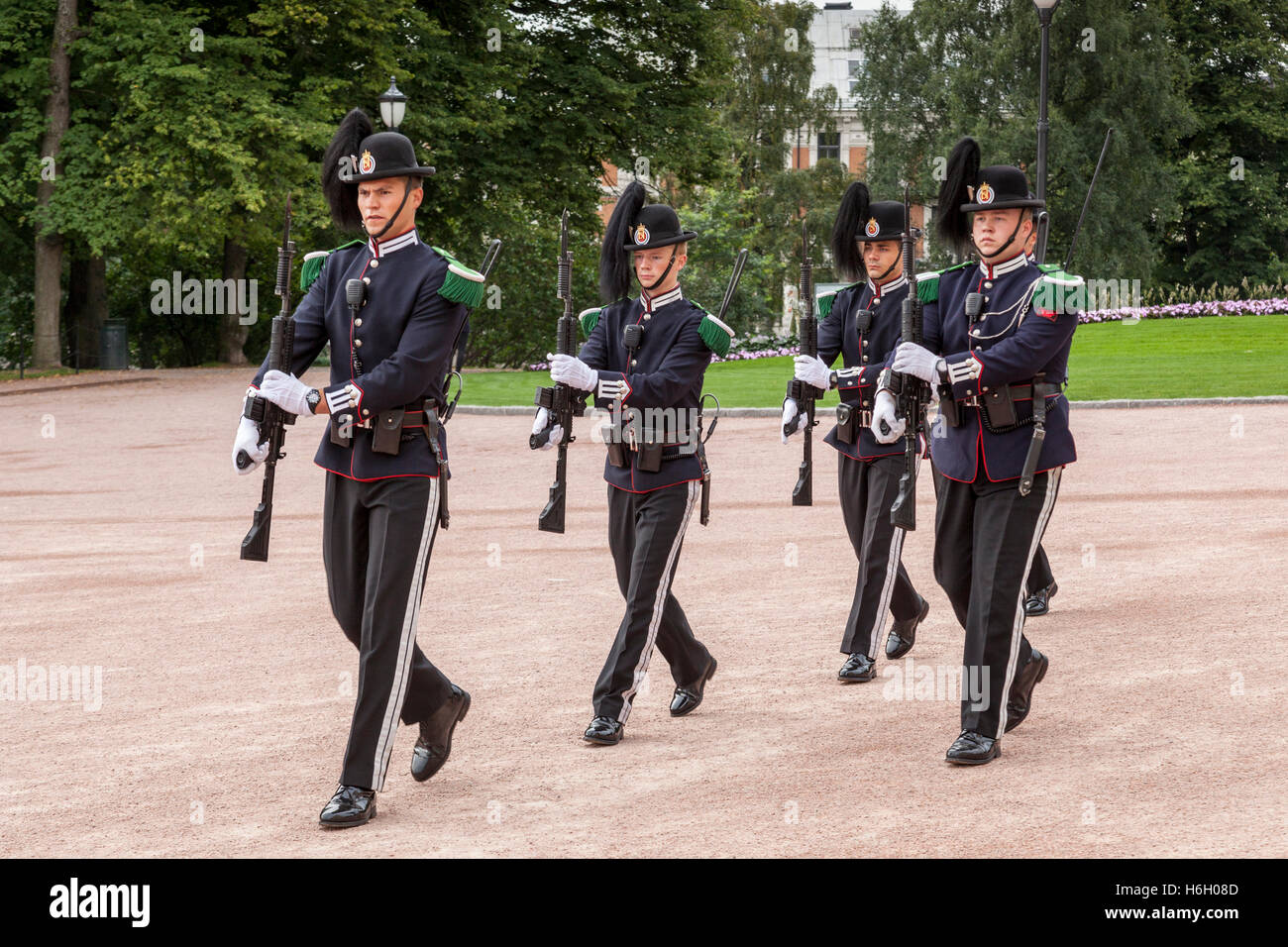 Soldiers of the King’s guard at the Royal Palace, Oslo, Norway Stock Photo