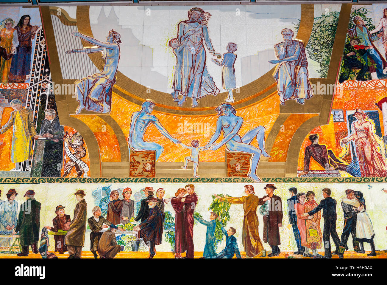 Mural on interior wall of City Hall, the Radhuset and Radhus, Oslo ...