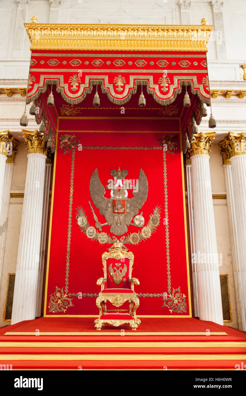 The Throne in the Throne Room, Hermitage Museum, St Petersburg, Russia Stock Photo