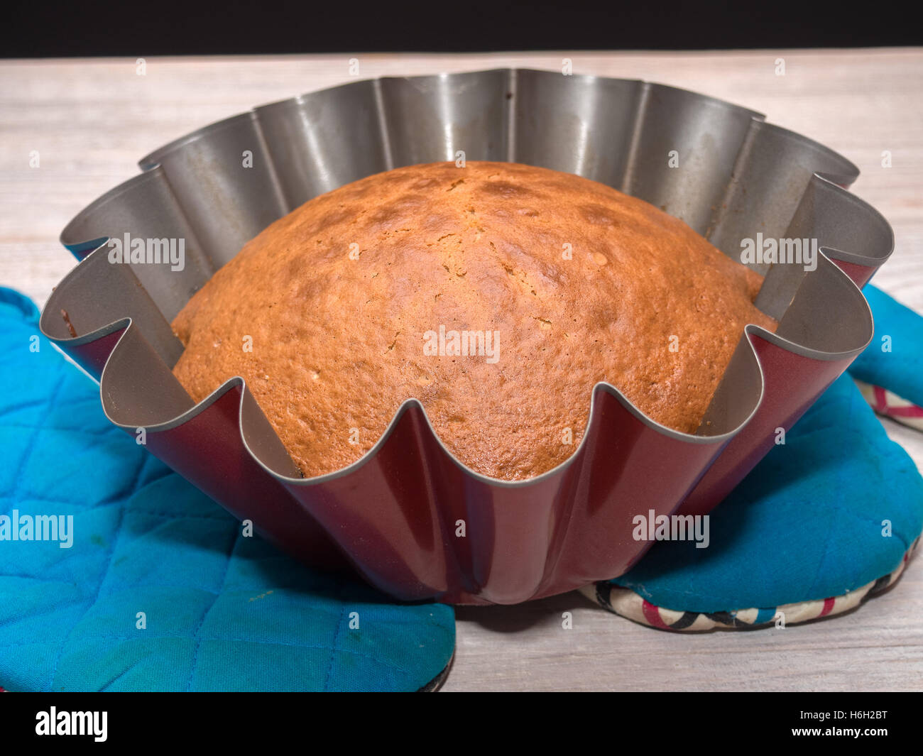 Baked cake in tin. Making Yogurt Cake Stock Photo Alamy