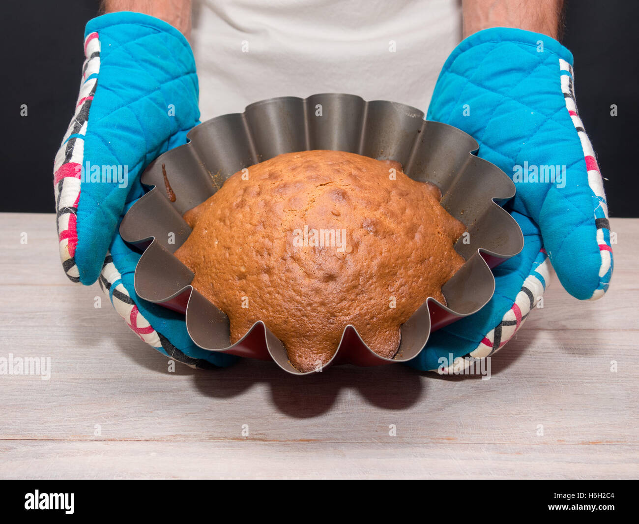 Baked cake in tin. Making Yogurt Cake Stock Photo Alamy