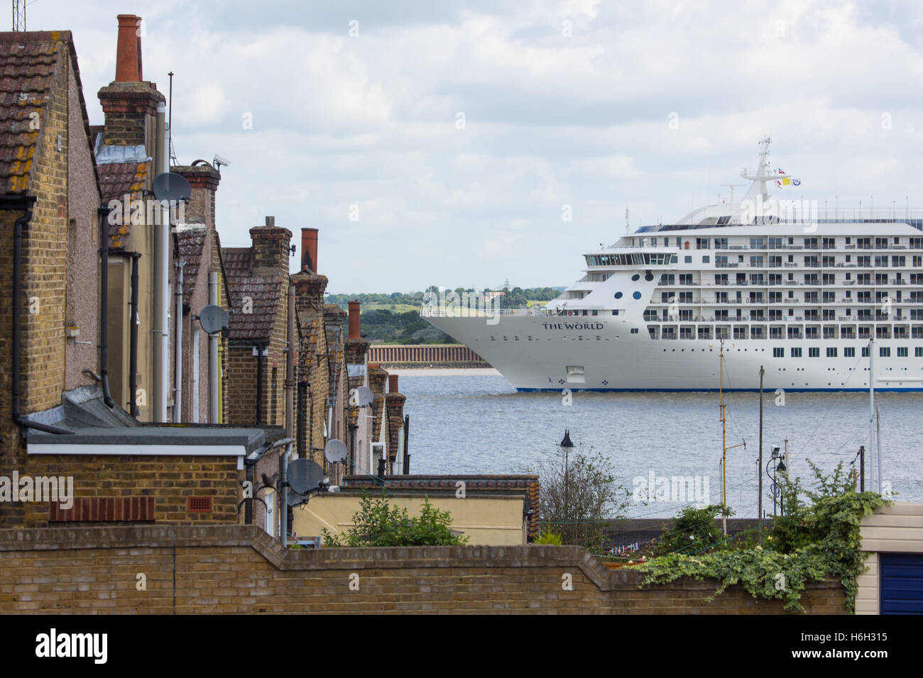 The World residential cruise ship pictured on the Thames in 2016 Stock Photo