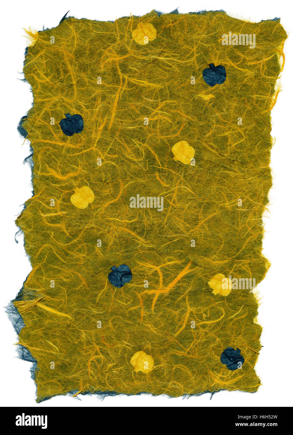 Texture of yellow rice paper with a pattern of yellow & blue fruit ...