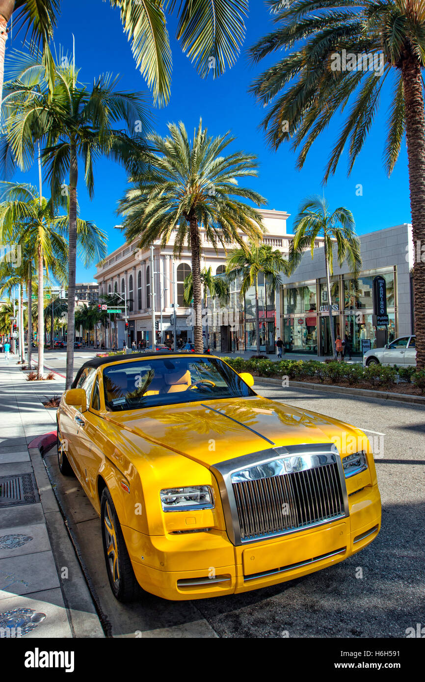 Luxury car parked on Rodeo Drive, Beverly Hills, Los Angeles Stock