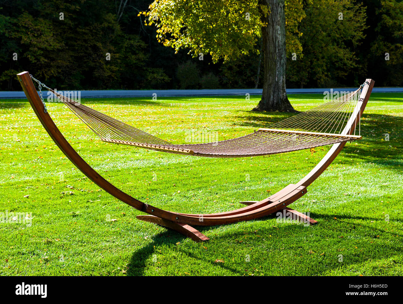 Beautiful outdoor rope & wood hammock; Omni Bedford Springs Resort