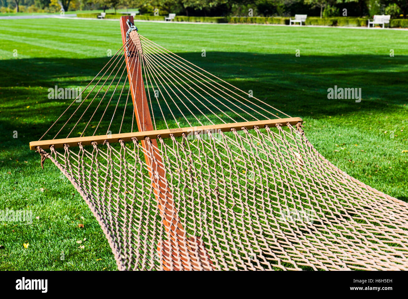 Beautiful outdoor rope & wood hammock; Omni Bedford Springs Resort