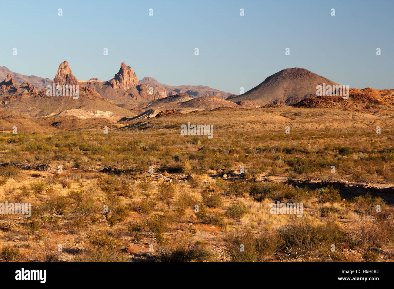Wild Desert Landscape in the Chisos Mountains of Big Bend National Park in the State of Texas Stock Photo
