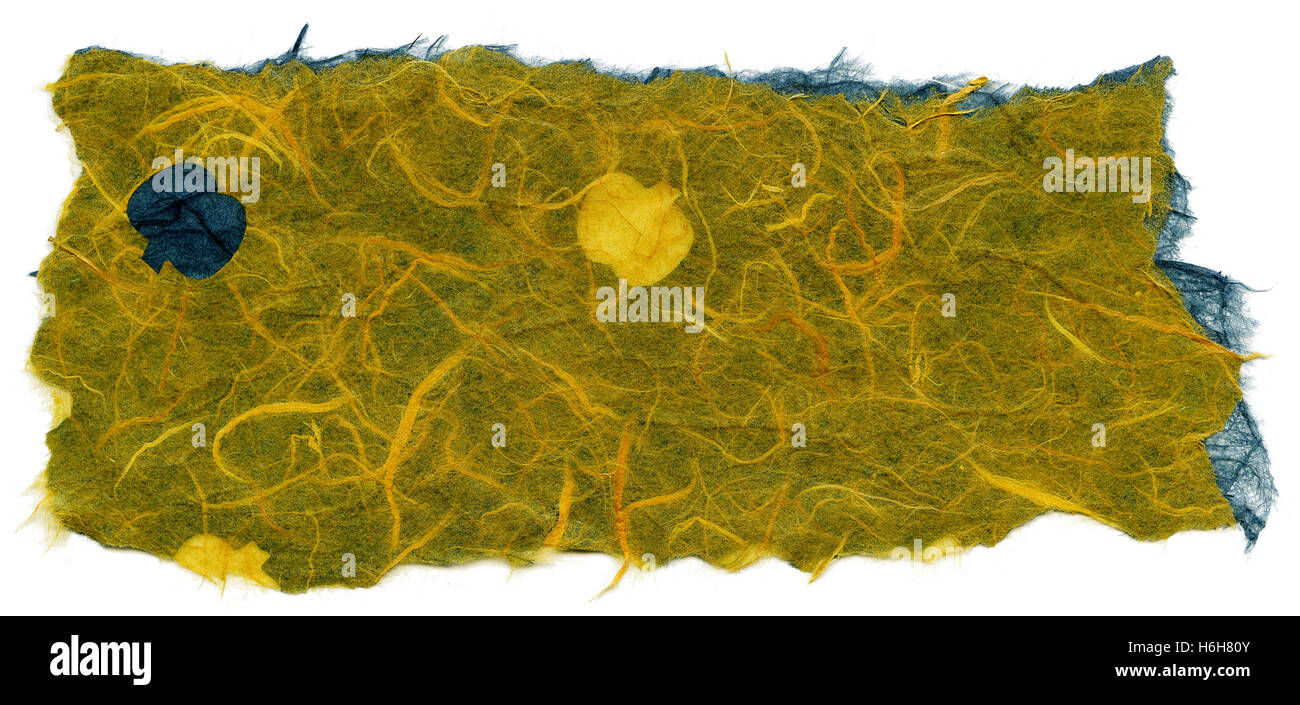 Texture of yellow rice paper with a pattern of yellow & blue fruit ...