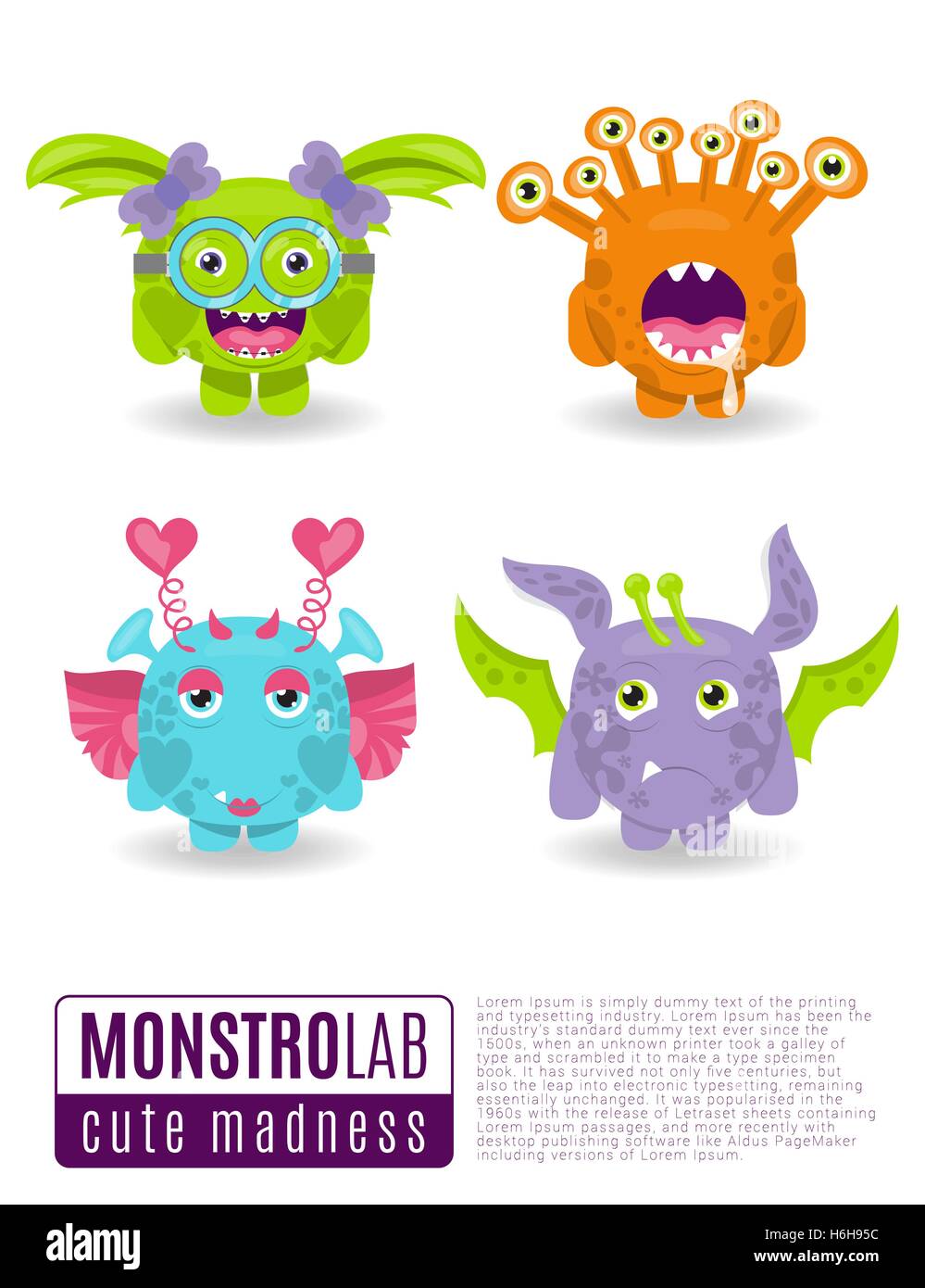 Vector illustration monsters with toothy grins. Stock Vector